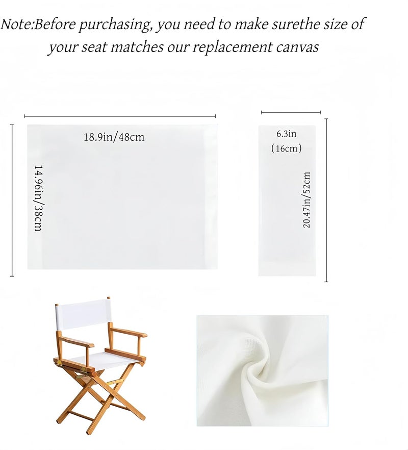 wonofa 1 Set Director Chair Canvas Replacement with Wood Stick,18.9''L X 15''W Portable Replacement Cover Canvas for Directors Chair (White) - Image 2